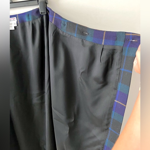 TALBOTS | Plaid Vintage Wool Wrap Long Maxi Skirt Purple Green Fringe Size 4 - Picture 9 of 11